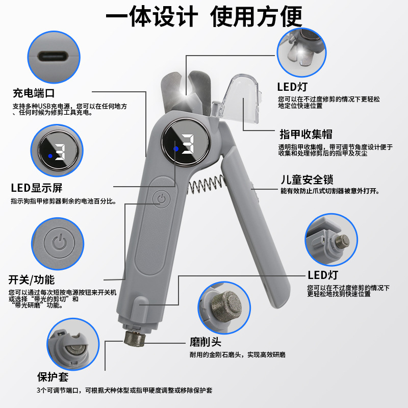 Pet Electric Nail Clipper 2-in-1 Cut Grind Integrated Cat Dog Nail Grinding Pet Electric Nail Clipper File