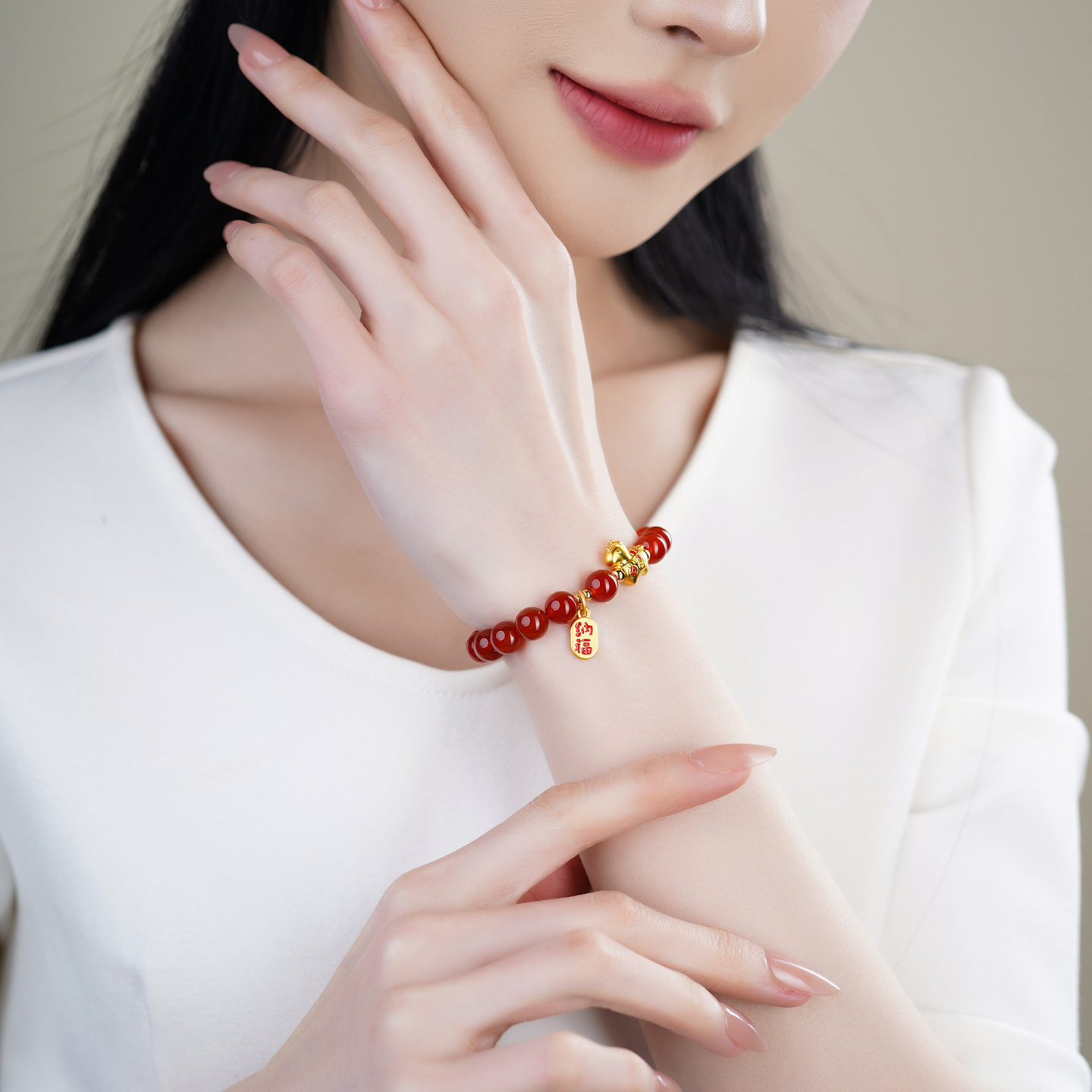 Han Jie Natural Red Agate 2026 Horse Year Zodiac Red Bracelet for Women