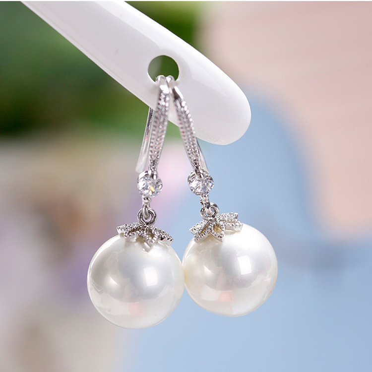 Korean Japanese Micro-Set Zircon Long Pearl Ear Hook Simple Earrings Women Ear Drop Earrings