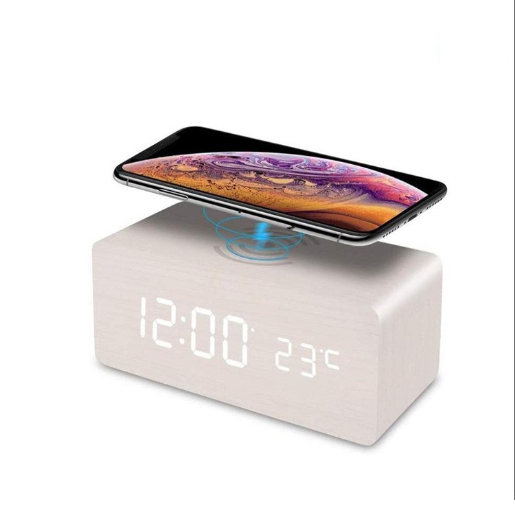 Temperature Wireless Charging Wooden Clock Digital Clock Electronic Alarm Clock LED Wireless Charging Wood Clock