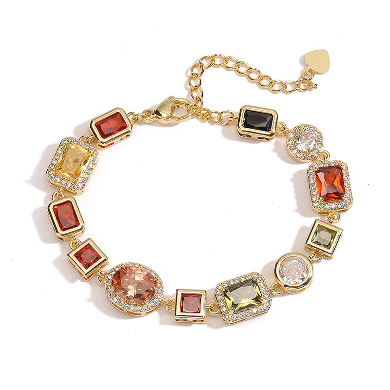 Geometric Inlaid Colorful Diamond Choker Necklace, Bracelet, and Necklace Set in Palace Style