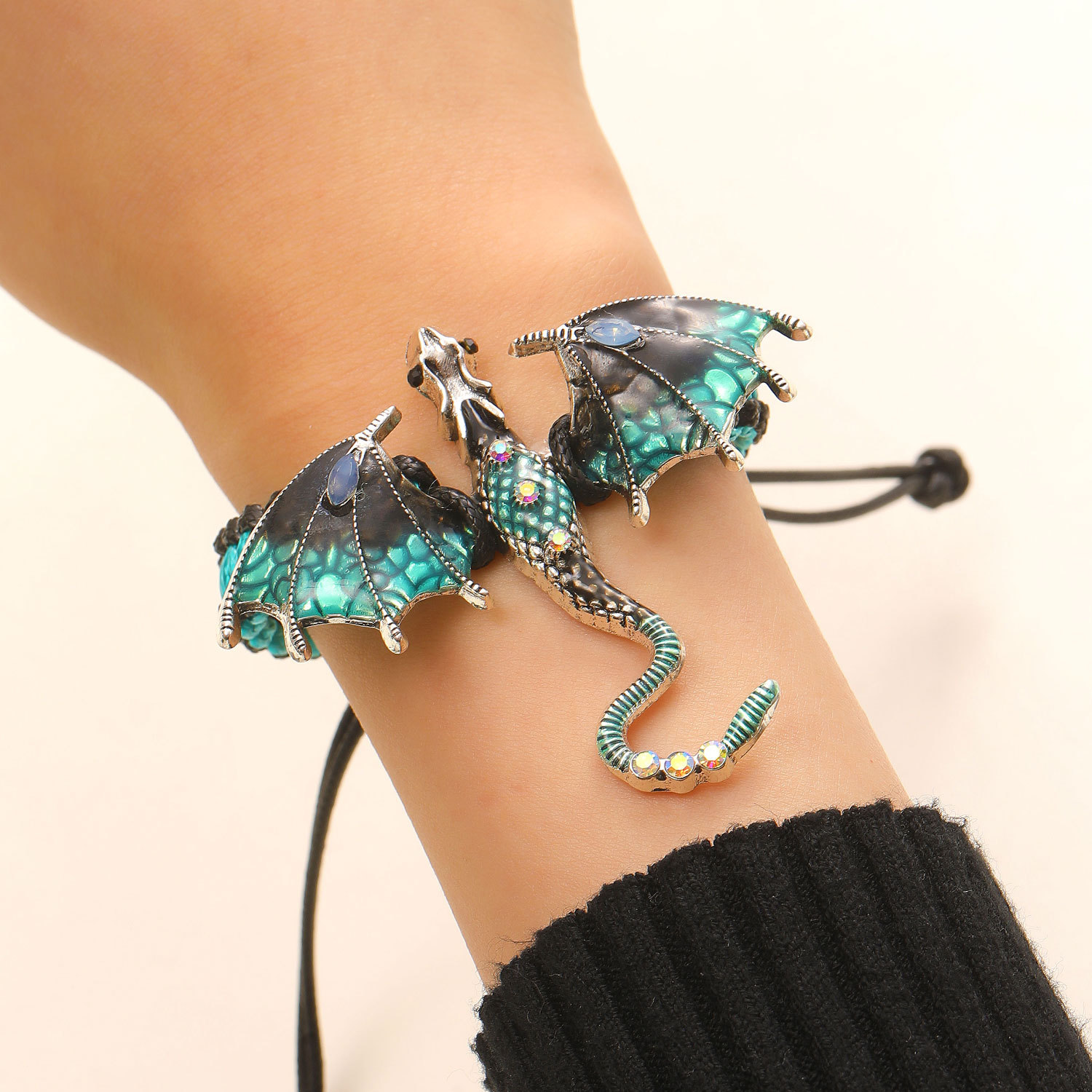 Niche Enamel Dragon Handwoven Bracelet Diamond Inlay Flying Dragon Rope Bracelet Men