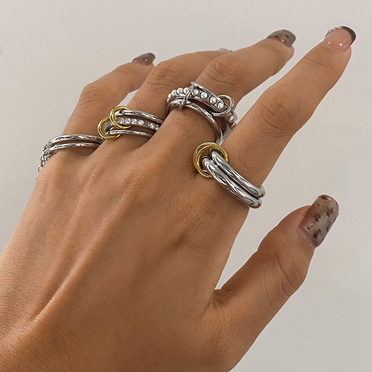 Jieding multi-layer stacking ring titanium steel pearl jewelry women stainless steel accessories
