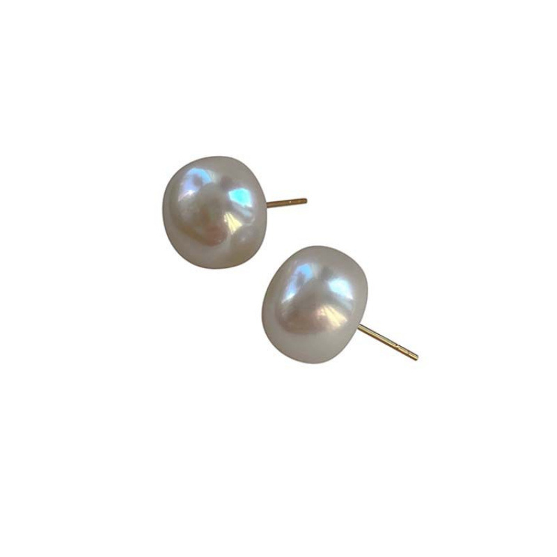 12mm large natural freshwater pearl stud earrings women tyusha 18k gold 999 silver needle ear accessories