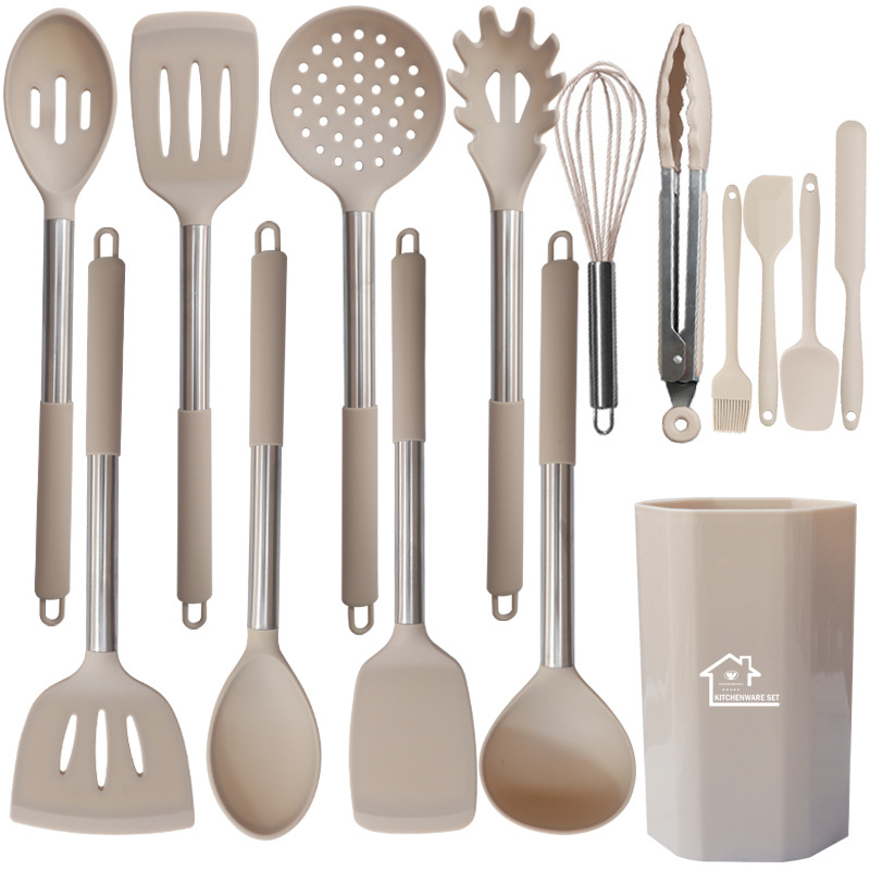 Silicone Spatula and Soup Spoon 15-Piece Set Non-Stick Silicone Spatula Stainless Steel Food Grade Household Silicone Kitchenware Set