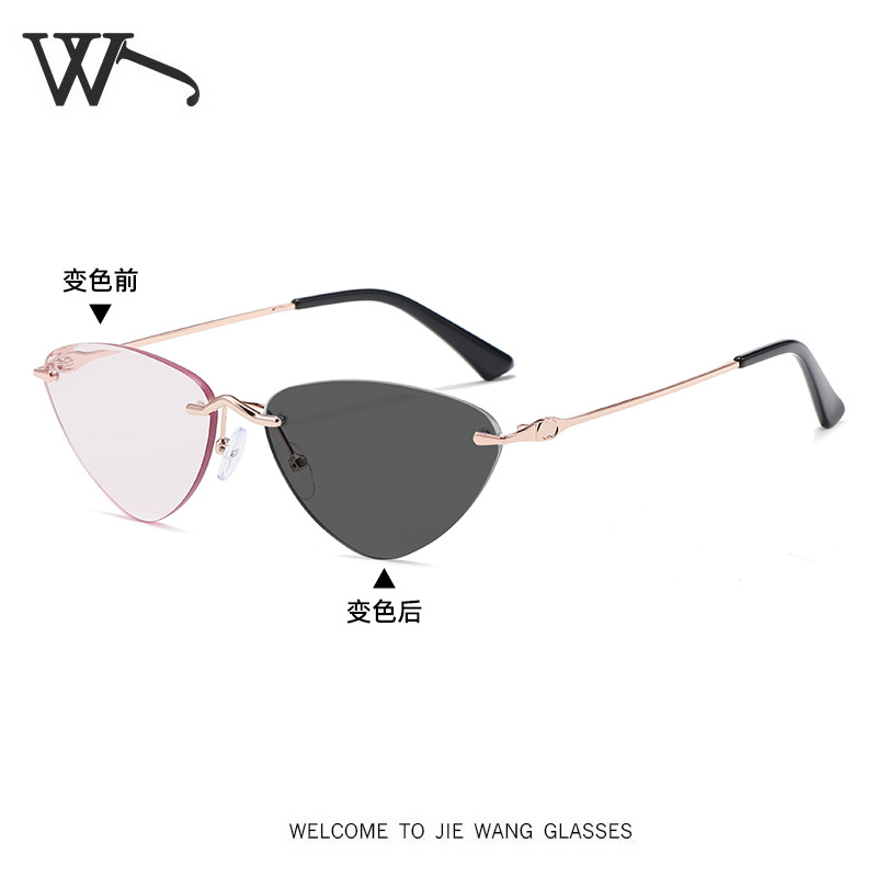 New Rimless Metal Sunglasses Street Photography UV Protection Color-Changing Sunglasses