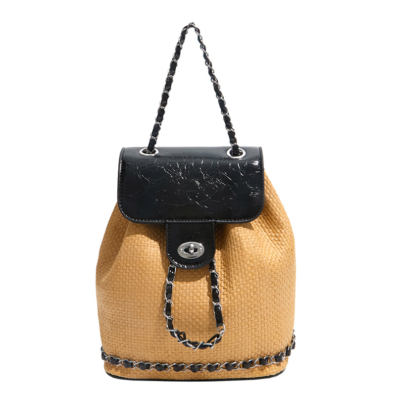Niche Woven Backpack for Women 2026 New Color-blocked Chain Backpack Spring Summer Texture Travel Backpack