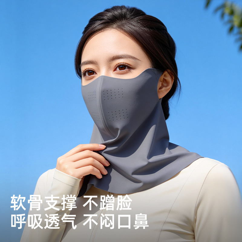 Summer Sun Protection Face Mask Women UV Protection Ice Silk Breathable Neck Cover Invisible Ear Hook Hyaluronic Acid Mask Thin XKZ81
