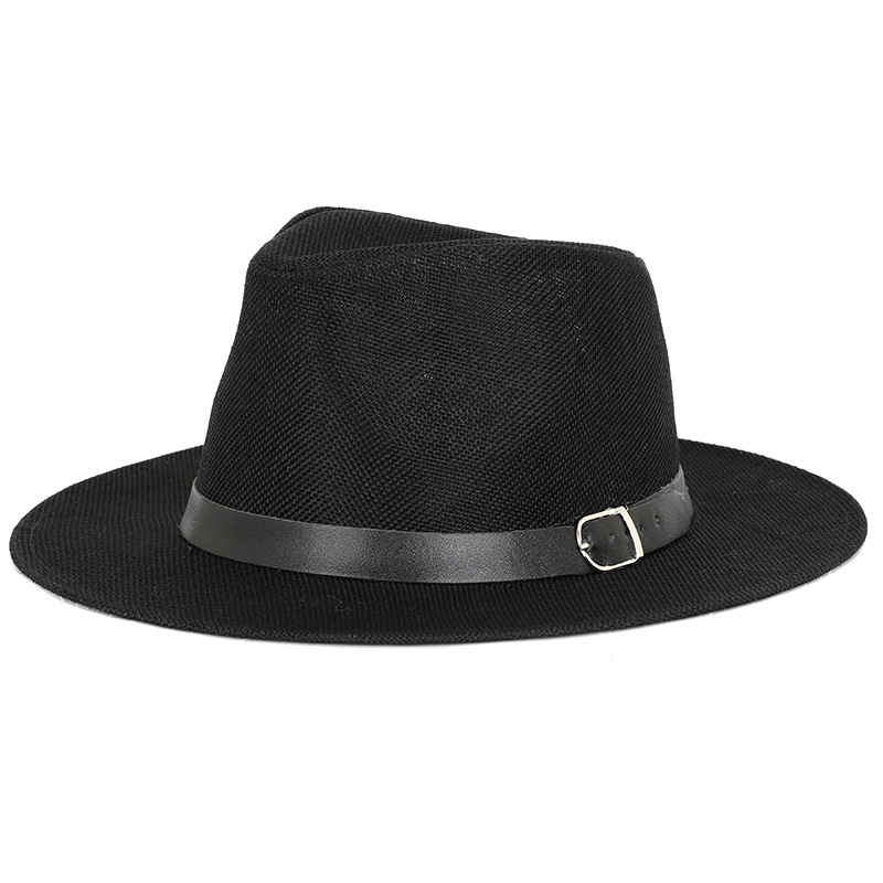 Summer Fedora Men's Linen Sun Hat Panama Flat Brim British Jazz Hat Sun Protection Gentleman Hat