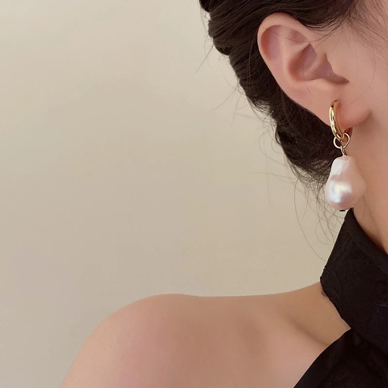 Baroque Pearl Drop Earrings for Women, Designer Small Ear Cuffs