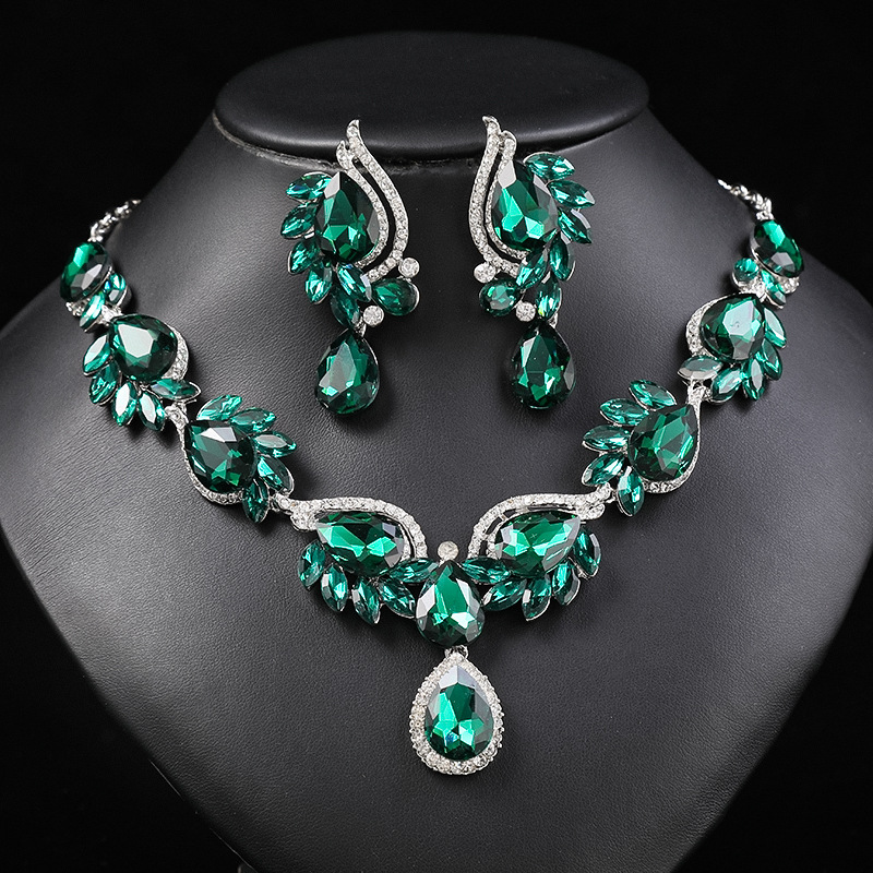 Multi-Color Gemstone Necklace Set Women Bride Banquet Dress