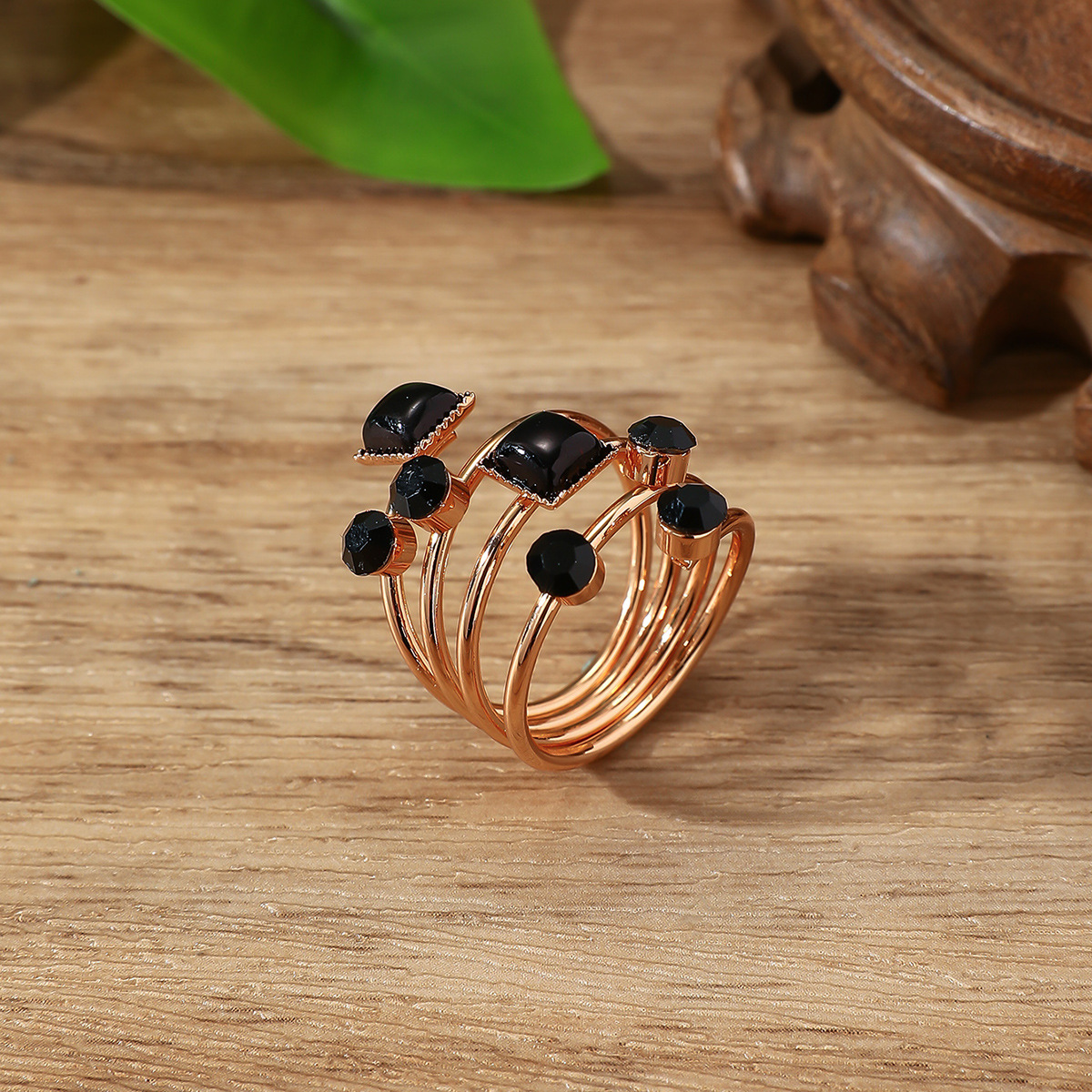 Crystal gemstone ring exaggerated large spring ring original single accessory