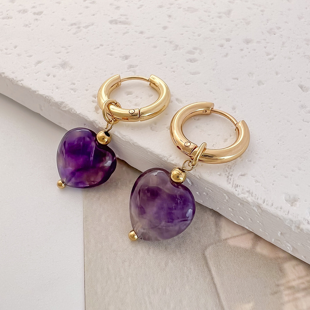 Natural Stone Heart-Shaped Earrings: 2024 New Minimalist Dangle Earrings—Sweet Heart-Shaped Earrings