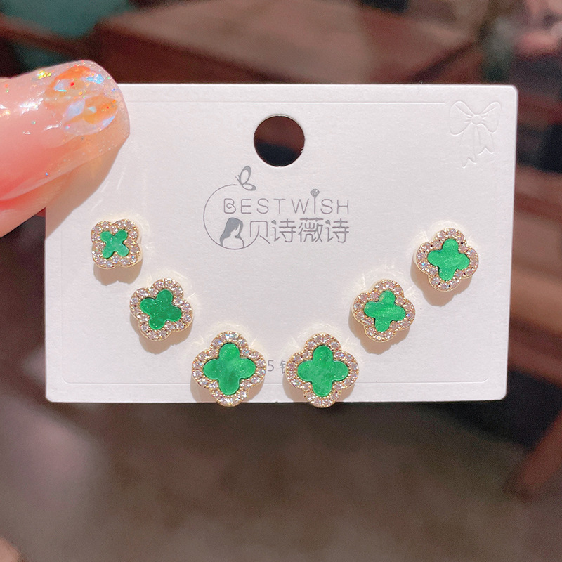 High-quality S925 silver needle zircon 6-piece set small earrings, women's simple three pairs of earrings