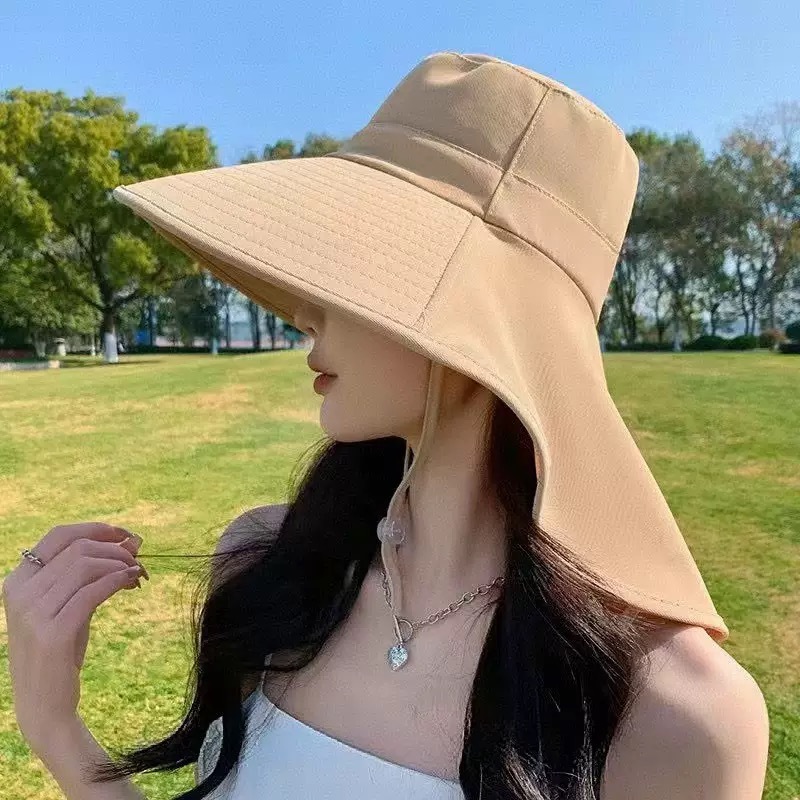 25cm Extra Wide Brim Hat for Women, Summer Neck Protection, Integrated Cape, Sun Protection, Cycling Sun Hat, Fisherman Hat, Small Head Circumference