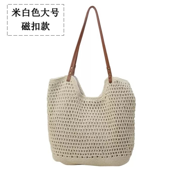 Cotton Thread Straw Bag Women's New Handwoven Large Capacity Single Shoulder Tote Bag Vacation Beach Bag