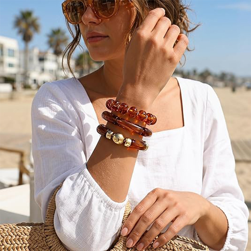 Acrylic Curved Tube Bracelet Marble Pattern Curved Bamboo Tube Elastic Bracelet Exaggerated Hand Jewelry