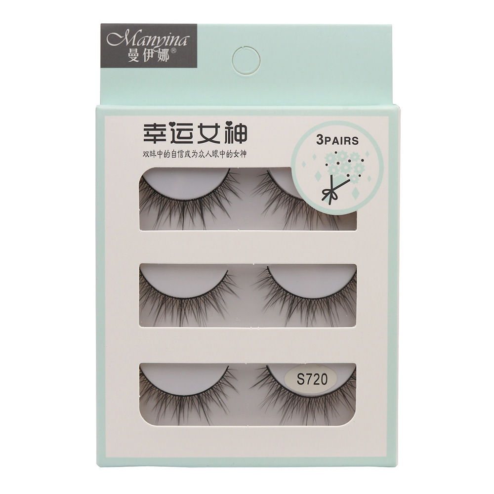 Mannina Lucky Goddess False Lashes 3 Pairs Natural Fine Simulation Cross Transparent Stem U-Shape Air Lashes