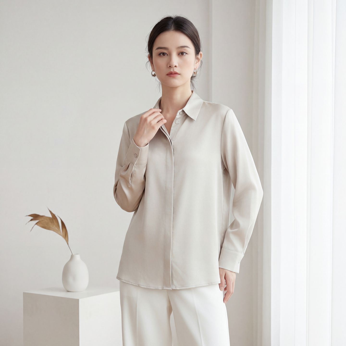 2026 Spring Summer New Silk Blouse for Women Mulberry Silk Long Sleeve Square Collar Loose Satin Sandwashed Shirt Plus Size Women's Clothing
