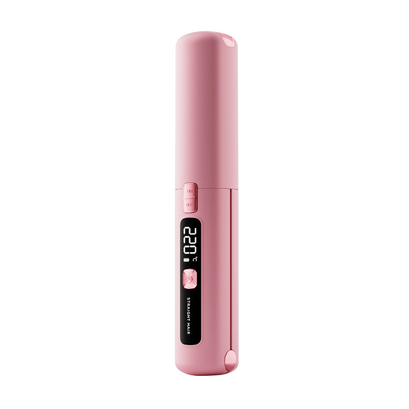 Mini Wireless Small Flat Iron, Portable Straight and Curl 2-in-1 Hair Straightener Comb, Student Bangs Electric Hair Straightener Flat Iron Cross