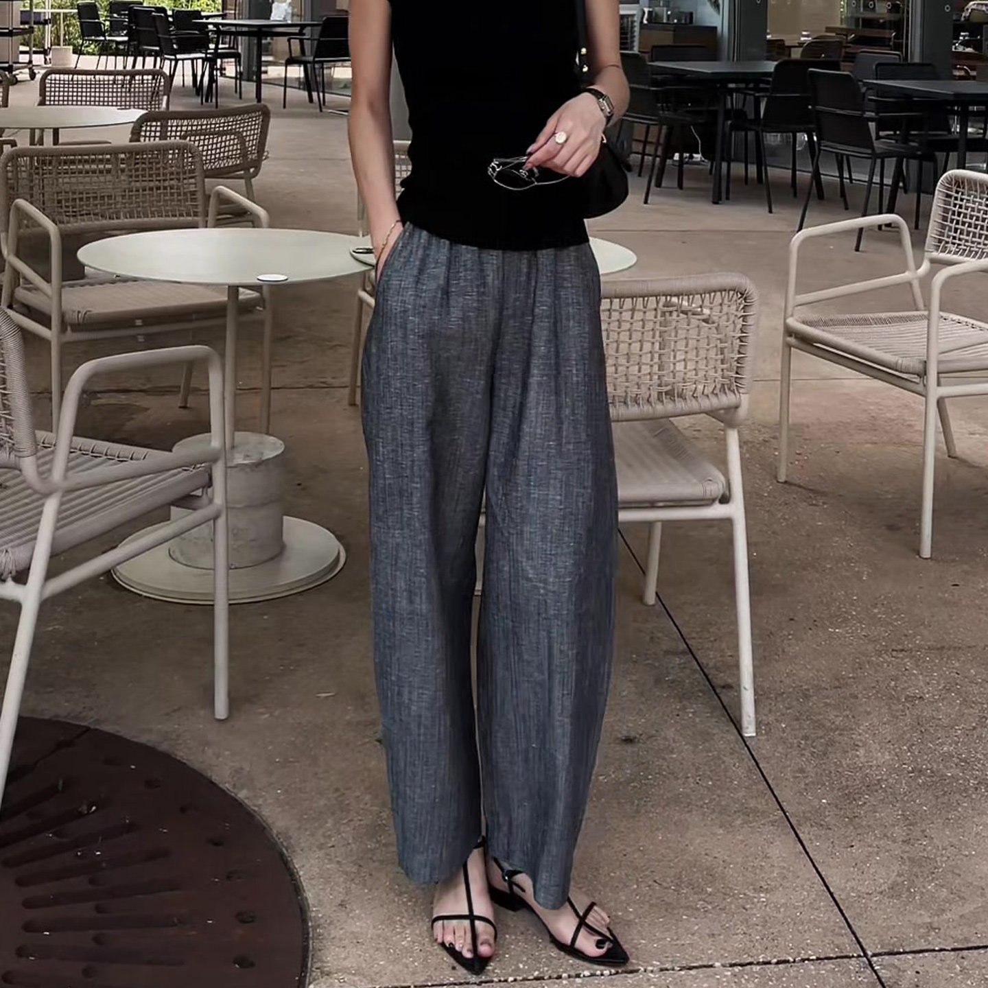 Gray casual pants women summer new plus size women pants loose small straight leg curved wide-leg pants