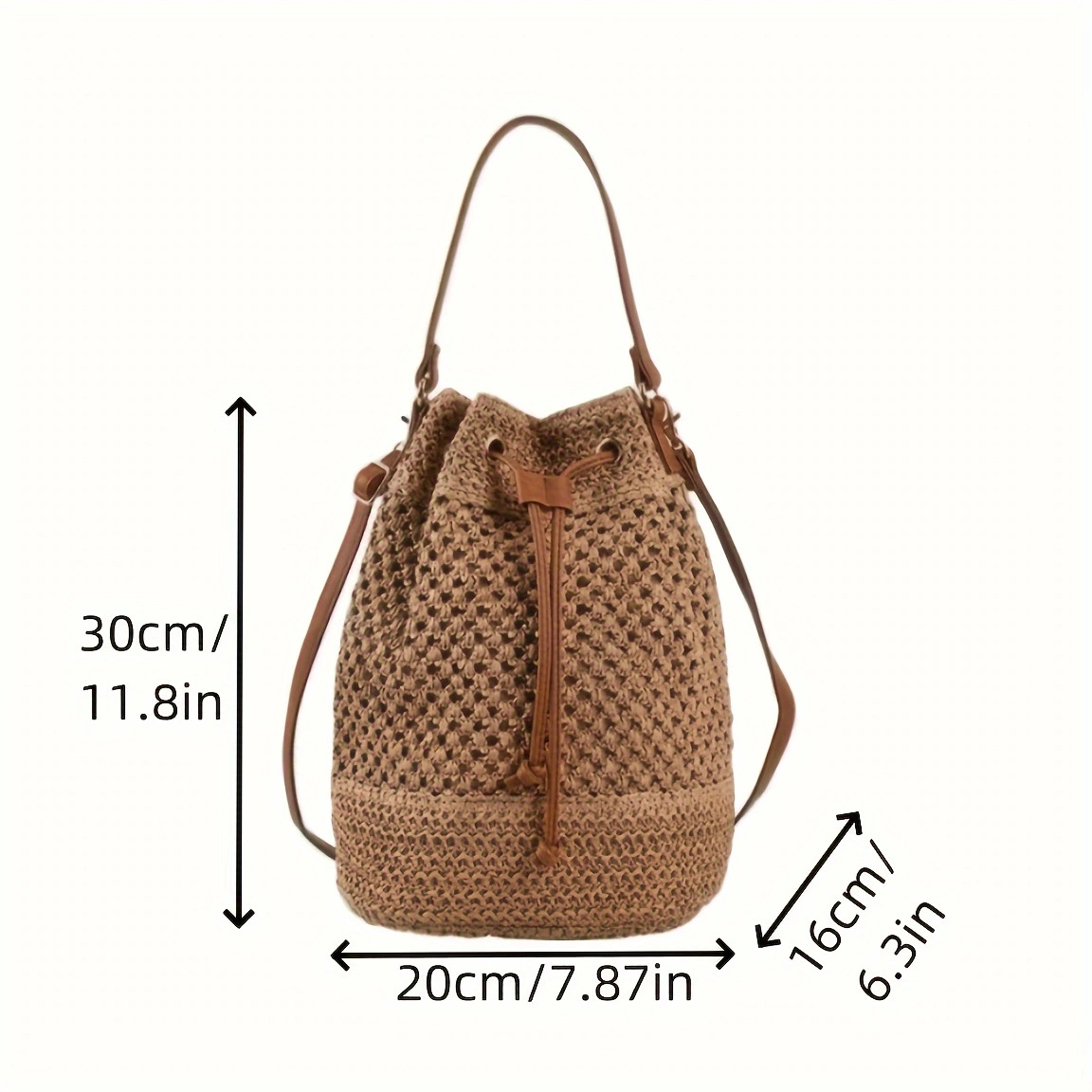 New Straw Bag Handwoven Bag Large Capacity Bucket Bag Vacation Beach Bag Crossbody Tote Bag Women's