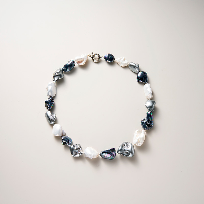 Jewelry Irregular Baroque Pearl Necklace for Women, Plated Tooth-Shaped Beads, Imitation Baroque Style Shell Pearl Accessories