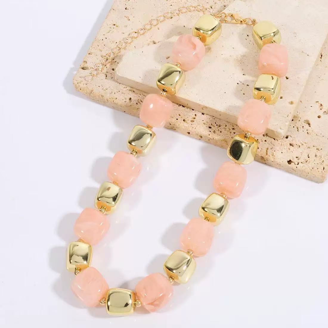New Exaggerated Style Large Heart Glass Pendant Crystal Contrast Color Bead Bracelet Acrylic Bead Necklace