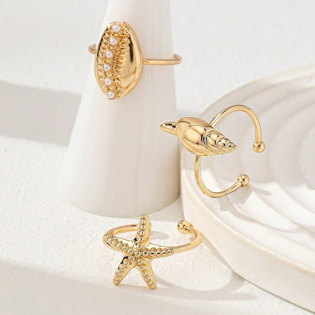 Qingdao Daiwei INS Accessories 3 Pieces Starfish Shell Women's Ring Set