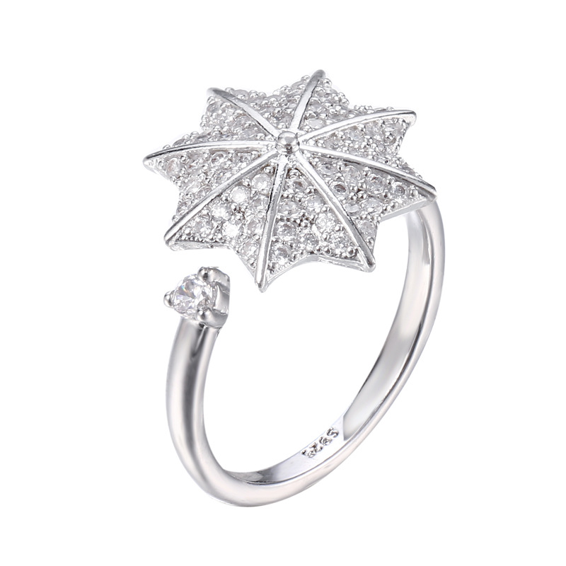 Rotating ring micro-set zircon copper open ring jewelry