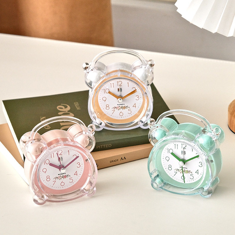 Cute Crystal Transparent Alarm Clock with Night Light for Children and Students, Bedroom Dormitory Desktop Clock