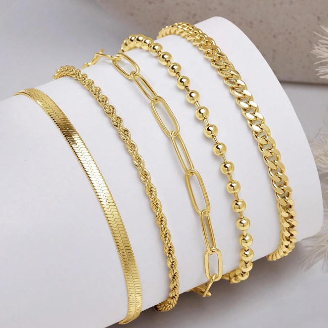 Bohemian Minimalist Hand Jewelry Metal Chain Women's Set 5 Multi-Layer Chain Simple Bracelet