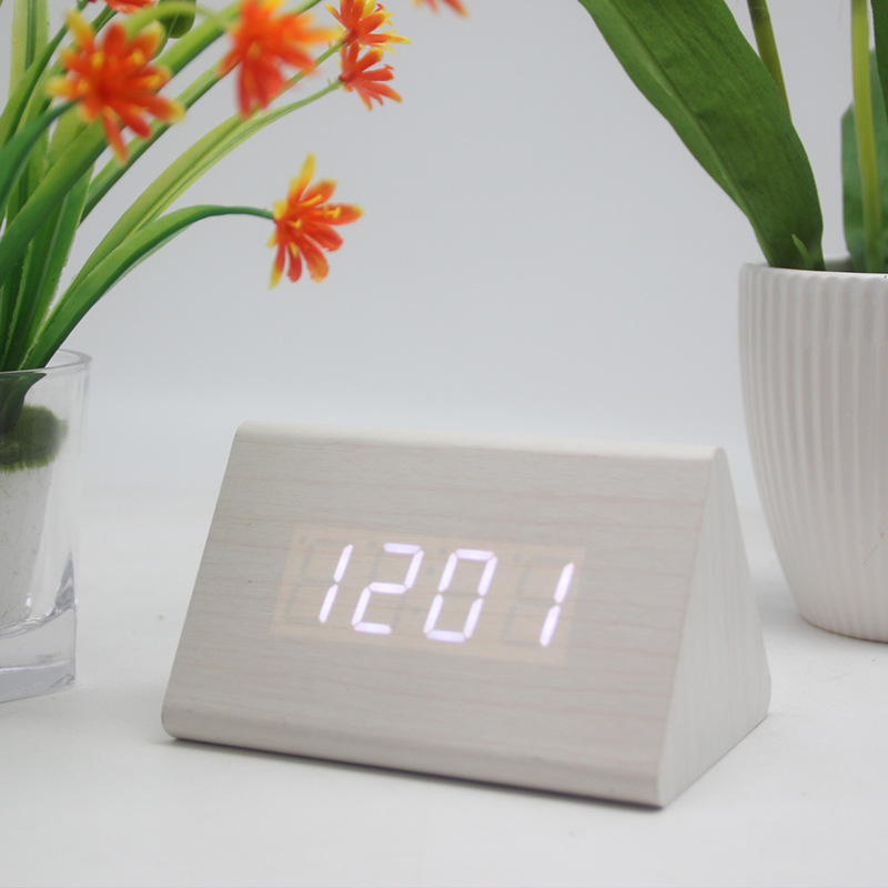 Night Light Silent Multifunctional Wooden Alarm Clock Smart LED Wooden Clock Gift Electronic Clock Quartz Clock