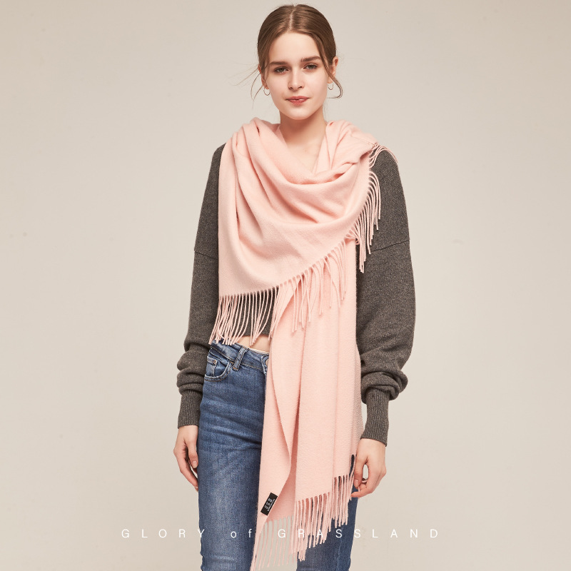 Inner Mongolia pure cashmere solid color water wave women's scarf autumn and winter warm solid color shawl cape