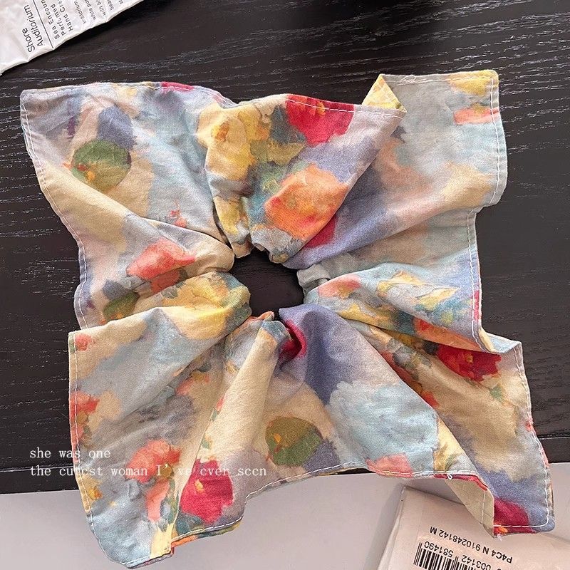 Oil painting texture square scarf hair tie new durable elastic hair accessory