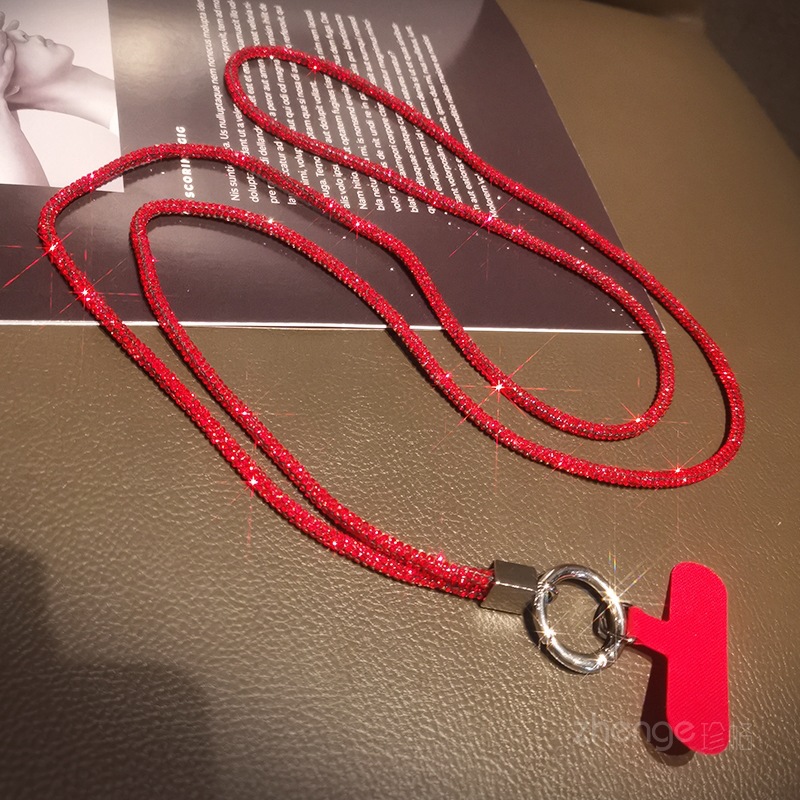Phone strap long neck short wrist rhinestone women's luxury full diamond hanging chain clip type anti-loss