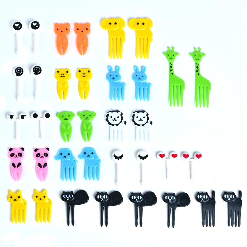 Home cartoon children's fruit fork children's animal cute plastic fruit pick set bento pick