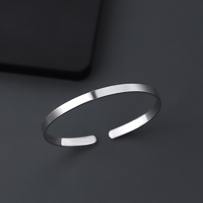 925 silver plated bracelet for men, smooth surface men's silver bracelet, simple and generous men's hand jewelry