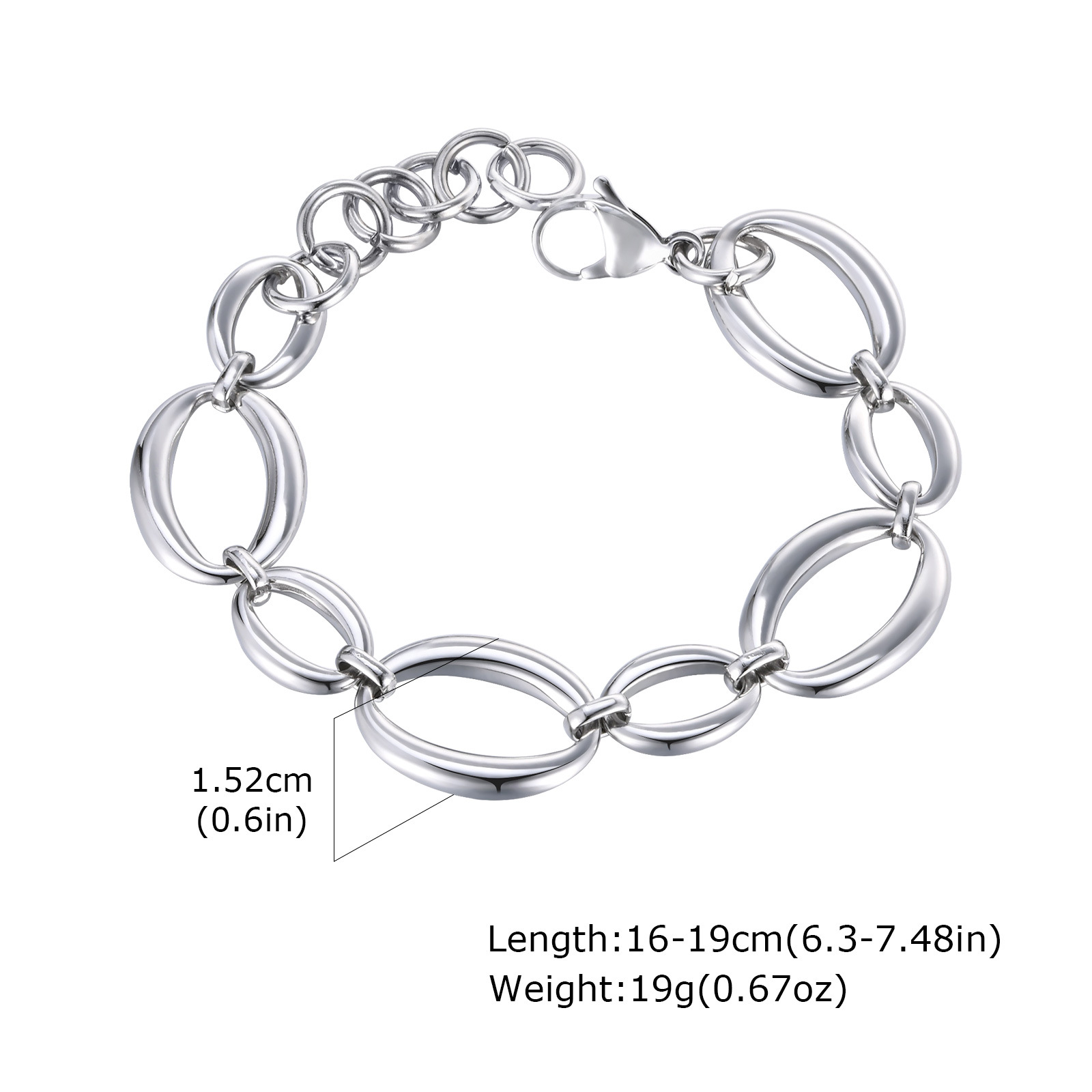 Original Huanmu Trading Women's Stainless Steel Large Chain Geometric Bracelet Gold Steel Color Simple Hand Jewelry