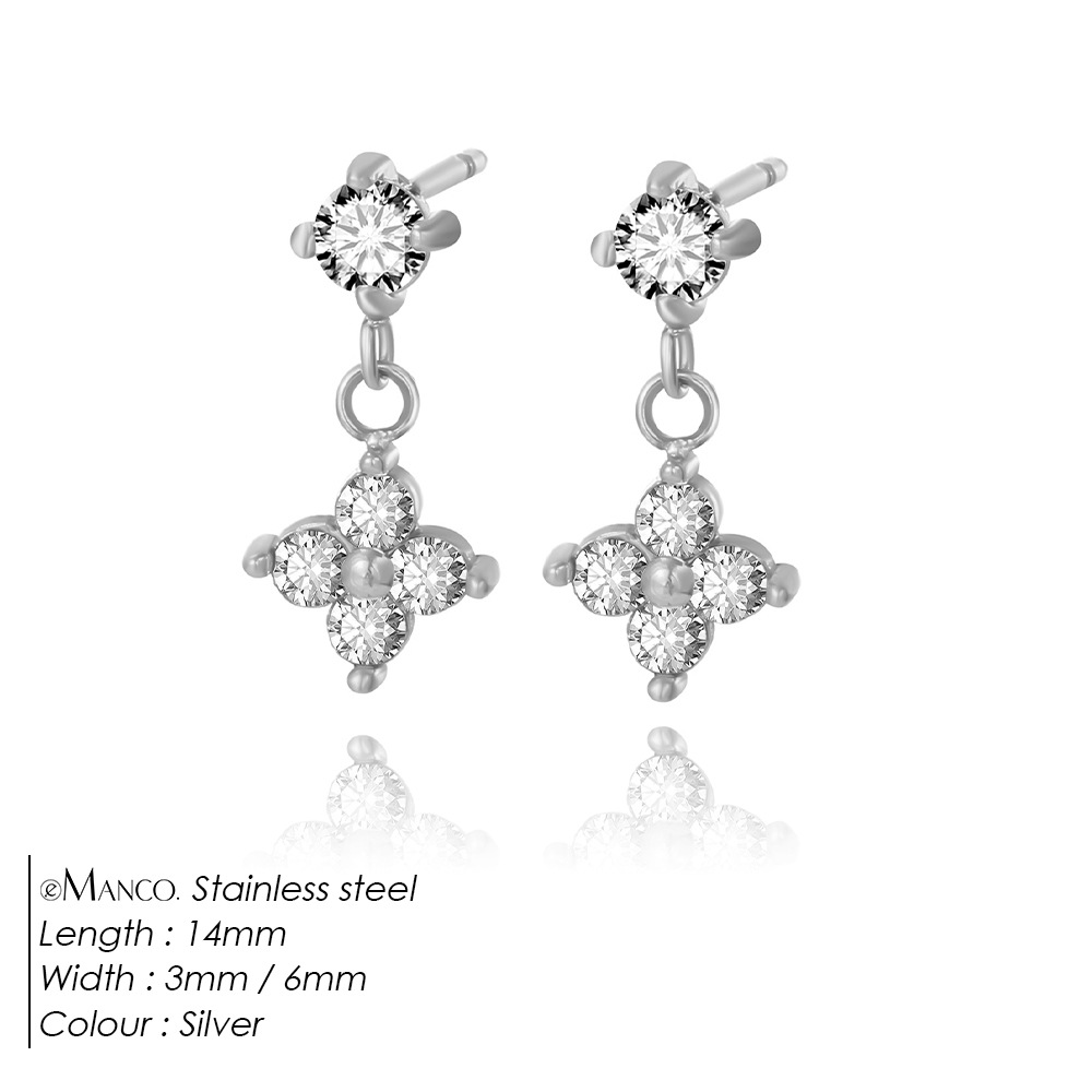 eManco Zircon Four-Leaf Clover Flower Ear Studs Women's Simple Zircon Flower Pendant Daily