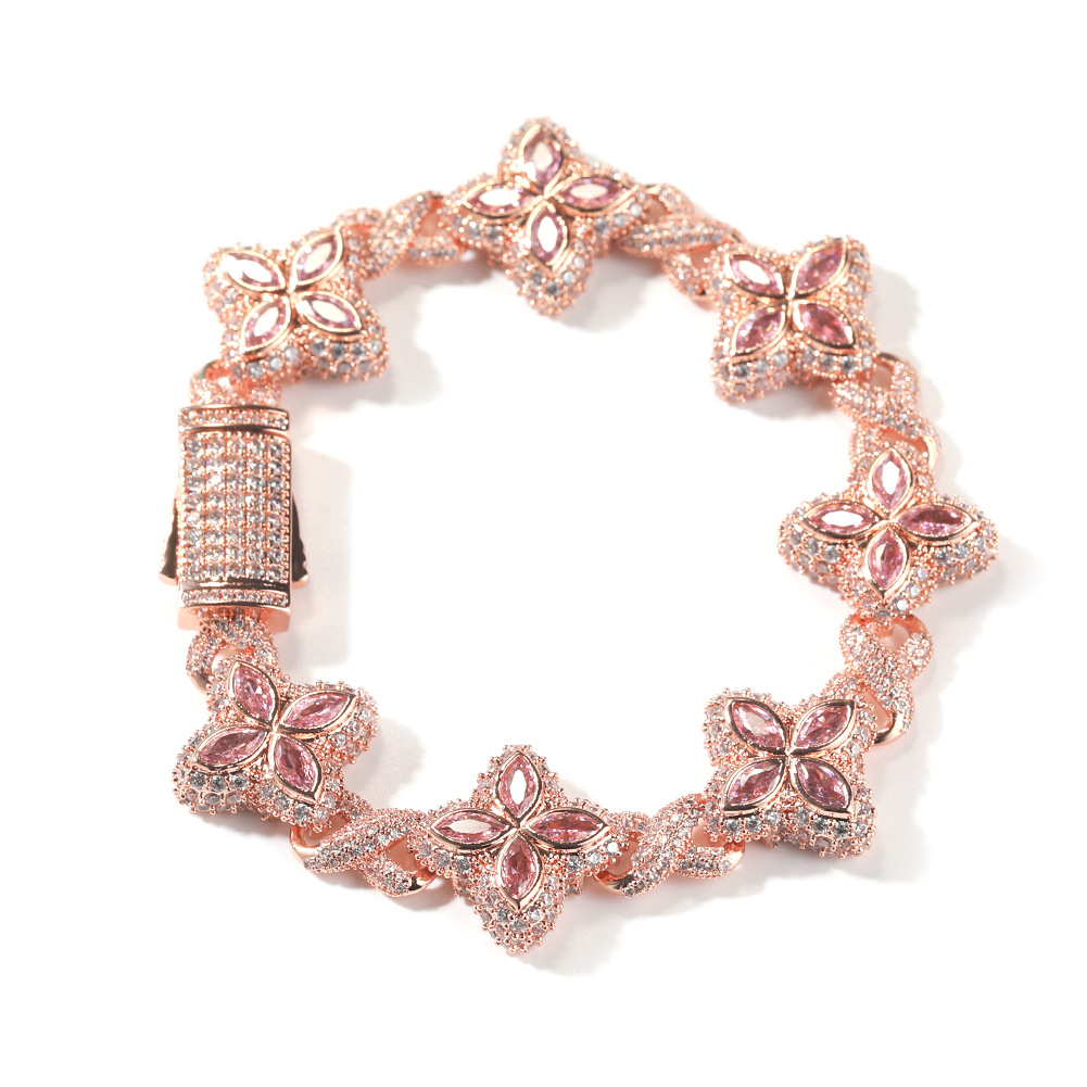 Hip Hop Rap Chain Infinite Four-Leaf Clover Bracelet Cool Badass 5A Zircon Color Necklace Accessories