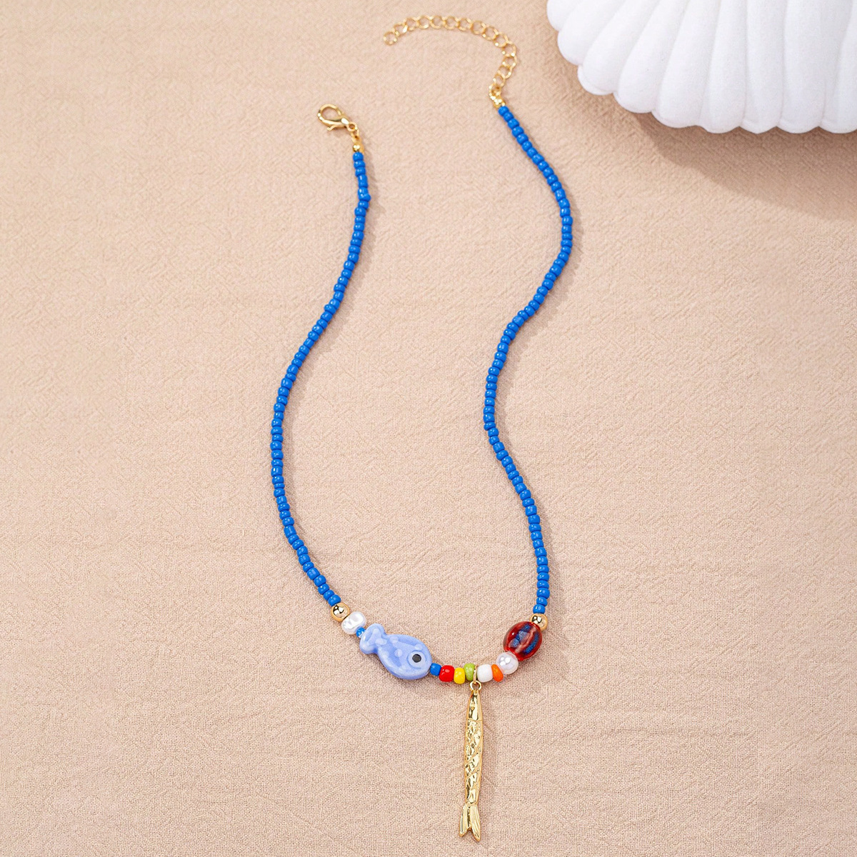 Qingdao Daiwei Accessories Bohemian Glass Bead Fish Starfish Pendant Necklace Summer