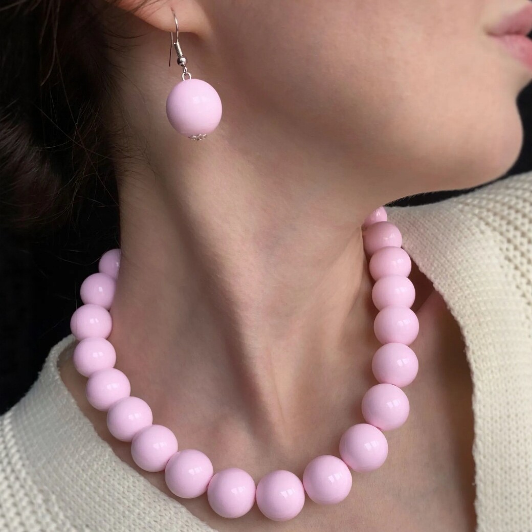 Fresh imitation pearl necklace earring set women round bead锁骨链 simple accessories three-piece set