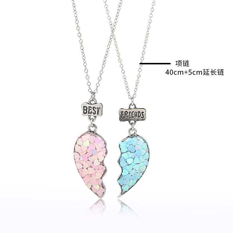 Resin Cartoon Alloy Accessories New Glitter Heart Shape Children's Necklace Set for Friends