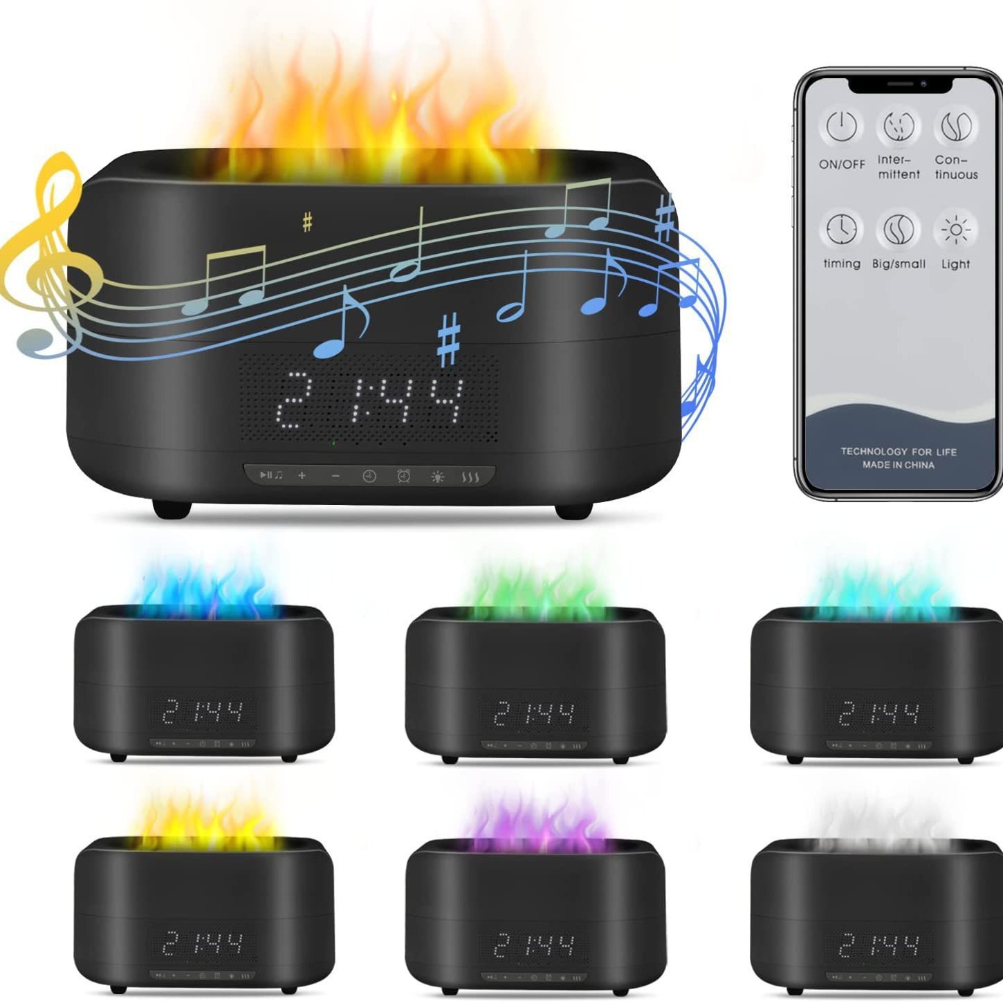 New Simulation Flame Aromatherapy Humidifier Bluetooth Speaker Atmosphere Light Digital Clock Gift Gift