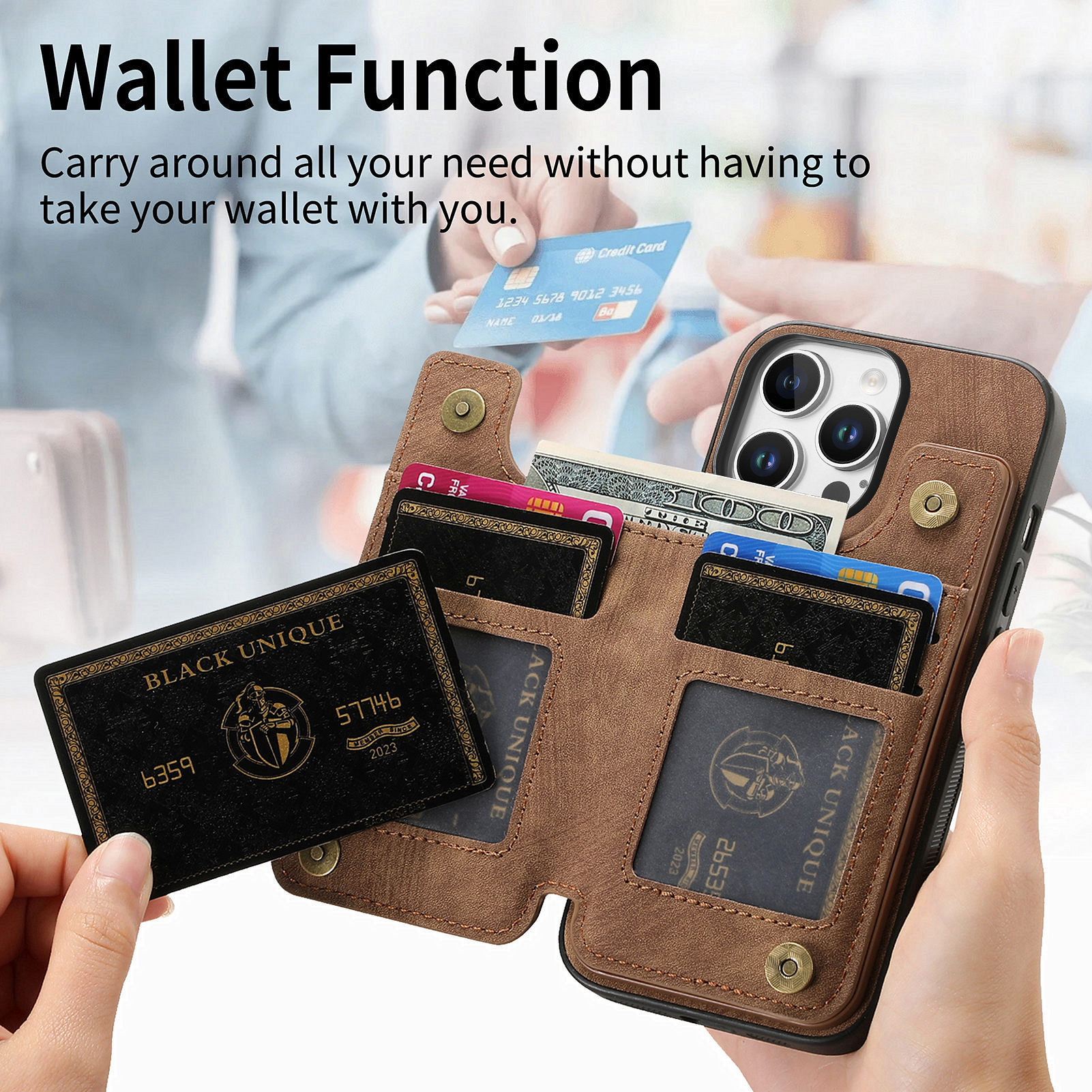 For Apple 18pro phone case left-right flip card holder iphone18 zipper card slot anti-drop leather case