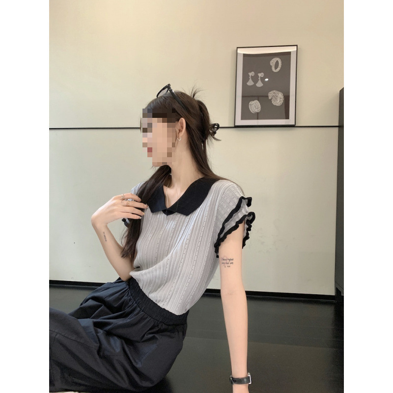 Ruffle Edge Short Sleeve Knit Top Women Summer New Niche Thin Short Top