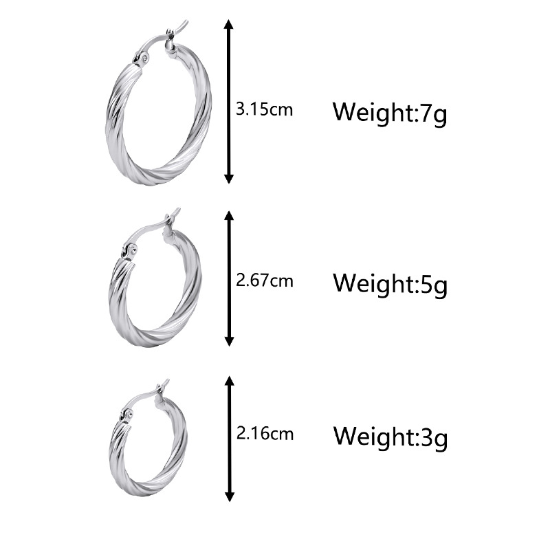 Wind gold women's round diagonal pattern stainless steel earrings simple earring set