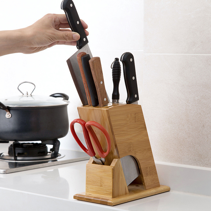 Bamboo knife holder, multifunctional kitchen storage rack for knives, countertop knife block
