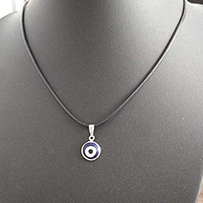 1cm Blue Evil Eye Leather Cord Alloy Necklace Evil Eye Pendant Layering